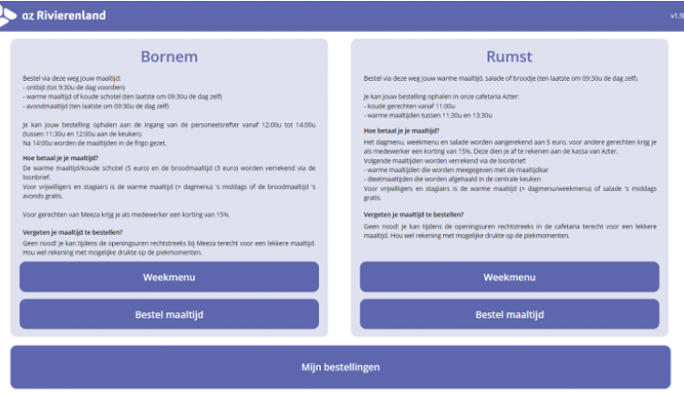 Screenshot AZ Rivierenland M365 maaltijdapplicatie